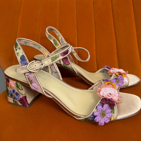 Betsey Johnson Shoes - Betsey Johnson Pink Satin Floral Block Heel Sandals